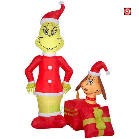 5.5' Gemmy Airblown Inflatable Dr. Seuss' Grinch w/ Max in Gift Scene
