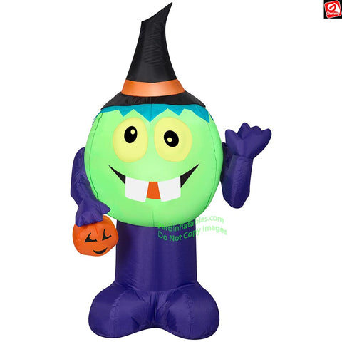 3.5' Gemmy Airblown Inflatable Halloween Cute Monster w/ Teeth Holding Pumpkin