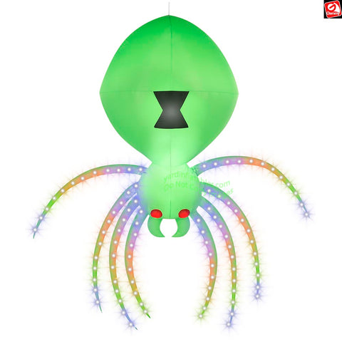 8.5' Gemmy Airblown Inflatable Halloween Hanging Green Spider w/ Rainbow Wave Lights