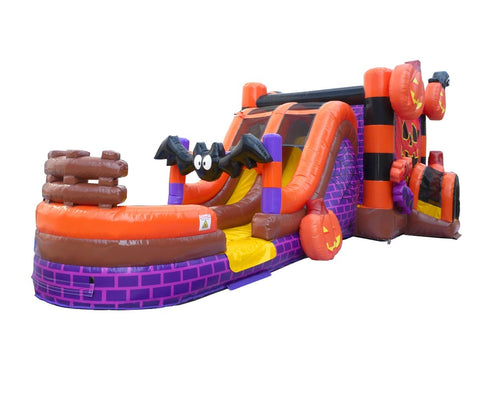 Halloween Pumpkin, Double Water Slide Bounce House with Blower