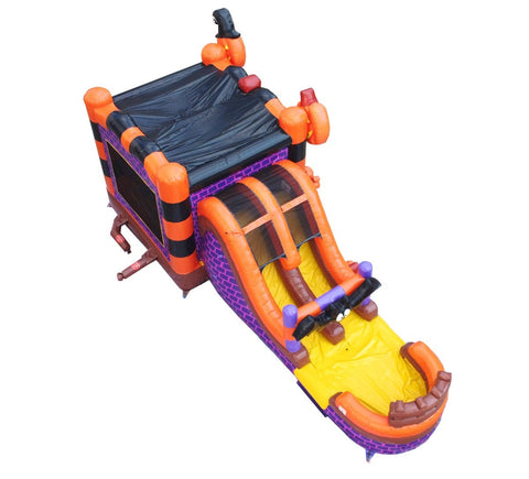 Halloween Pumpkin, Double Water Slide Bounce House with Blower