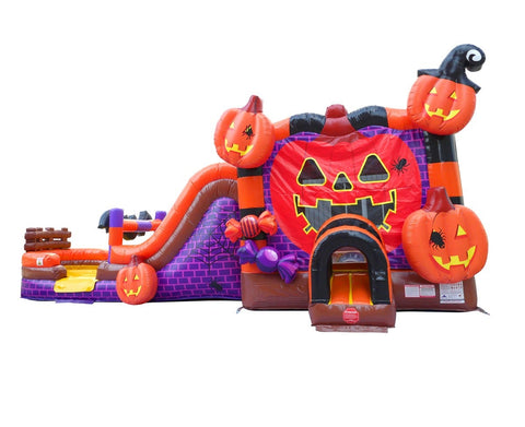 Halloween Pumpkin, Double Water Slide Bounce House with Blower