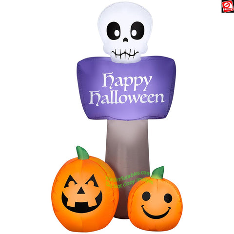 4.5' Gemmy Airblown Inflatable Halloween Sign w/ Skull and Jack O' Lanterns