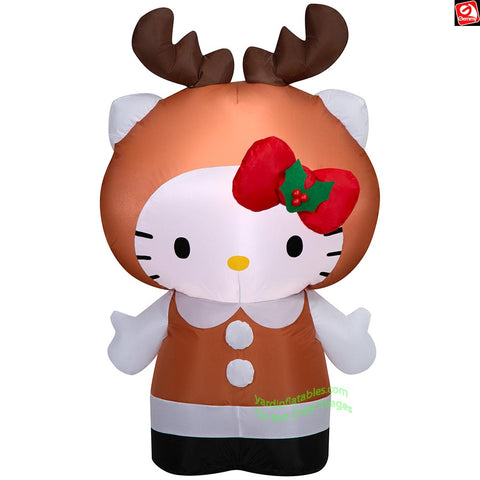 3.5' Gemmy Airblown Inflatable Christmas Hello Kitty in Reindeer Costume