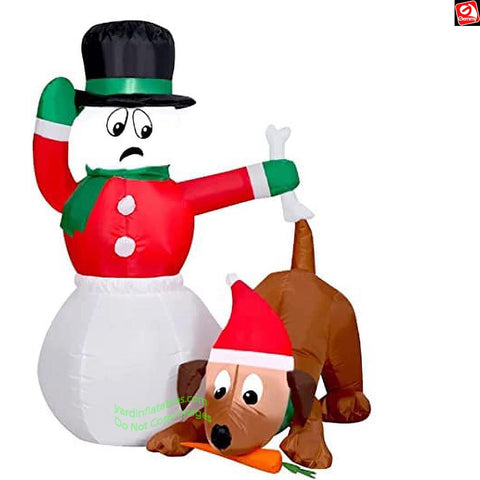 4' Gemmy Airblown Inflatable Snowman w/ Dog Holiday Hijinks