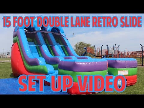 15' Retro Rainbow Double Bay Inflatable Water Slide with Blower
