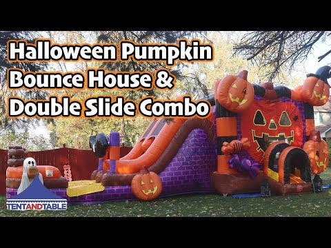 Halloween Pumpkin, Double Water Slide Bounce House with Blower