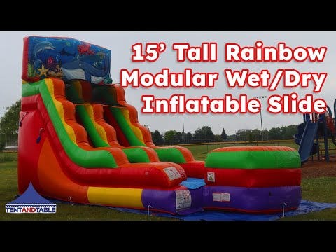 15' Tall Rainbow Modular Wet / Dry Inflatable Slide with Blower