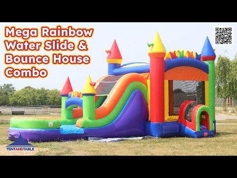 Mega Rainbow Water Slide Bounce House Combo with Blower