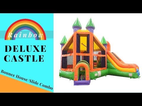 Orange Rainbow Deluxe Inflatable Castle Bounce House Slide Combo w/ Blower