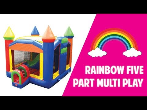 5-Part Multi Play Rainbow Inflatable Bounce House with Slide Combo and Blower