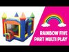 Image of 5-Part Multi Play Rainbow Inflatable Bounce House with Slide Combo and Blower