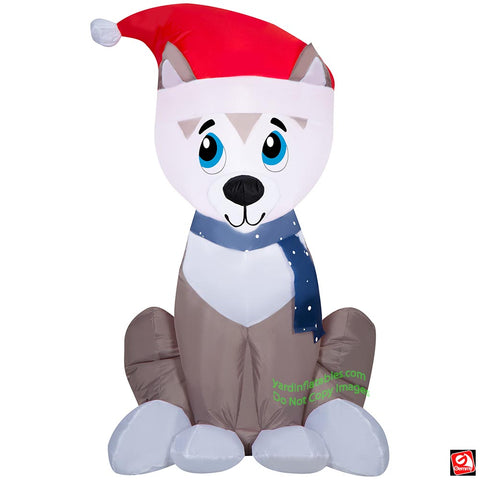 3.5' Gemmy Airblown Inflatable Christmas Husky Dog Wearing Santa Hat