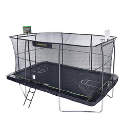 JumpKing 10'x15' Rectangle Trampoline with 2 Powder Coated Basketball Hoops & Breakaway Rim and Ladder- Large Recreational Trampoline for Kids and Adults with Enclosure Net