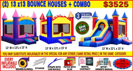 2 Bounce Houses Plus 1 Combo