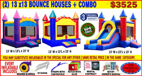 2 Bounce Houses Plus 1 Combo