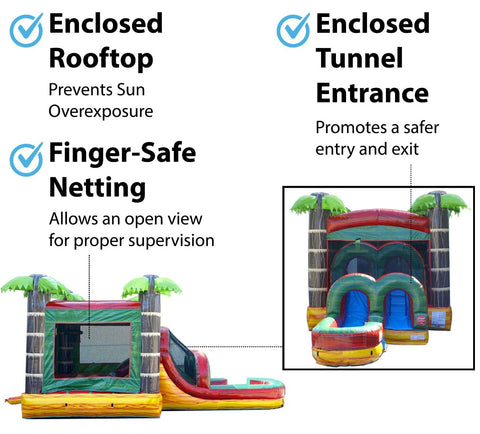 Kids Tropical Fire Marble Water Slide Bounce House Combo with Blower