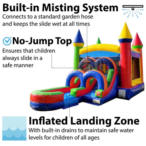 Kids Modern Rainbow Water Slide Bounce House Combo with Blower