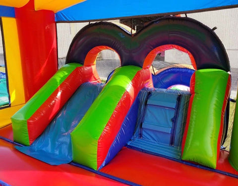 Kids Modern Rainbow Water Slide Bounce House Combo with Blower