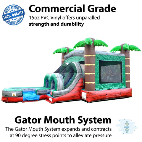 Kids Tropical Red Marble Water Slide Bounce House Combo with Blower