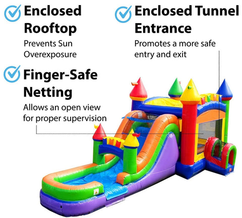 Mega Rainbow Water Slide Bounce House Combo with Blower