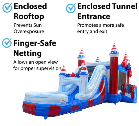 Mega Stars and Stripes Inflatable Water Slide Bounce House Combo with Blower