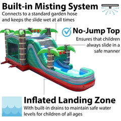 Mega Tropical Red Marble Water Slide Bounce House Combo with Blower