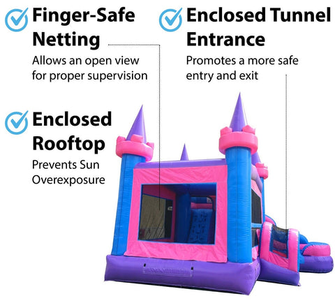 Modular Pink Castle Water Slide Bounce House Combo with Blower