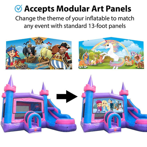 Modular Pink Castle Water Slide Bounce House Combo with Blower