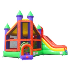 Orange Rainbow Deluxe Inflatable Castle Bounce House Slide Combo w/ Blower