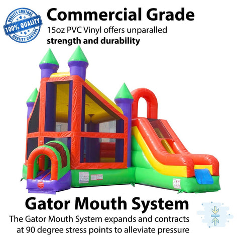 Orange Rainbow Deluxe Inflatable Castle Bounce House Slide Combo w/ Blower