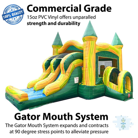 Kids Green Marble Dual Lane Bounce House with Slide Combo with Blower