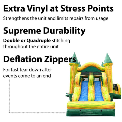 Kids Green Marble Dual Lane Bounce House with Slide Combo with Blower