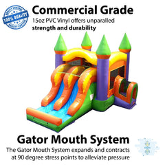 Kids Orange Rainbow Bounce House and Double Lane Slide Combo with Blower