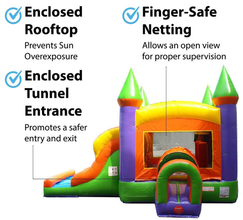 Orange Kids Inflatable Bouncy Castle with Double Lane Slide Combo with Blower