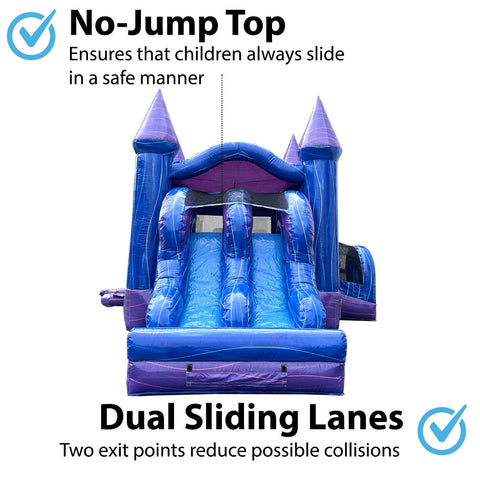 Kids Purple Marble Double Lane Bounce House with Slide Combo with Blower