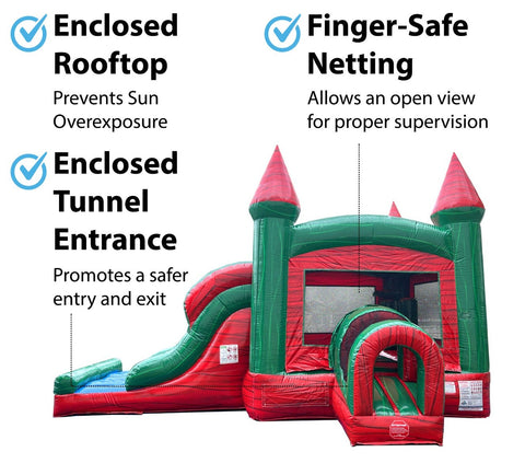 Kids Red Marble Double Lane Slide Combo with Blower
