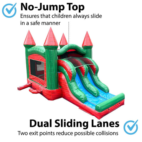 Kids Red Marble Double Lane Slide Combo with Blower