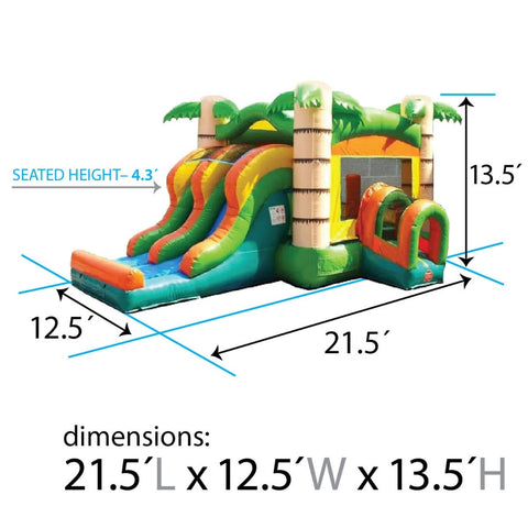 Kids Tropical Bounce House and Double Lane Slide Combo with Blower