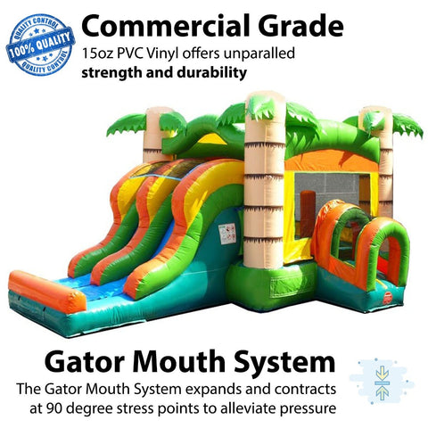 Kids Tropical Castle Bounce House and Double Lane Slide Combo with Blower