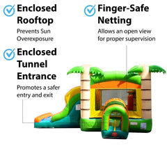 Kids Tropical Bounce House and Double Lane Slide Combo with Blower