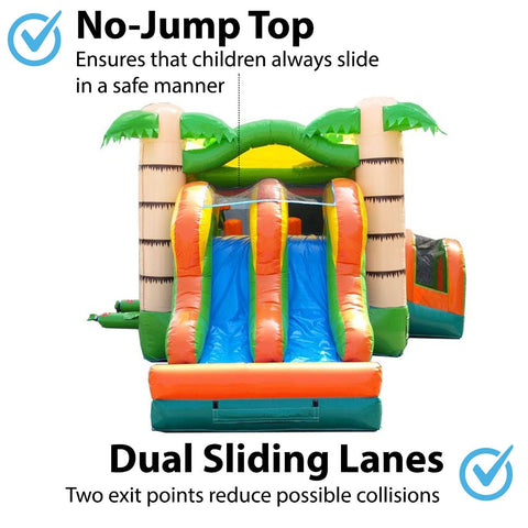 Kids Tropical Commercial Bounce House and Double Lane Slide Combo with Blower
