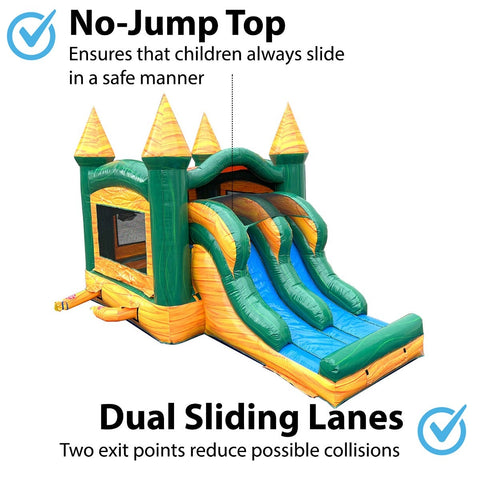 Kids Yellow Marble Double Lane Slide Combo with Blower