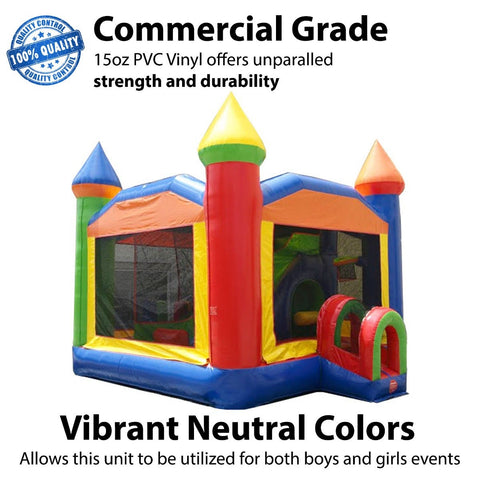 5-Part Multi Play Rainbow Inflatable Bounce House with Slide Combo and Blower