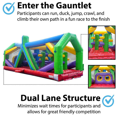 30' Retro Radical Run Extreme inflatable obstacle course with dual lanes for racing and active fun
