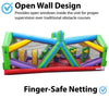 Image of Colorful inflatable obstacle course featuring open wall design and finger-safe netting for visibility and safety