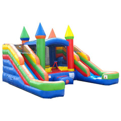 Rental Lite Rainbow Inflatable Double Water Slide Bounce House with Blower