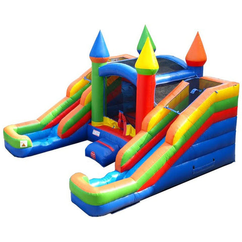 Rental Lite Rainbow Inflatable Double Water Slide Bounce House with Blower