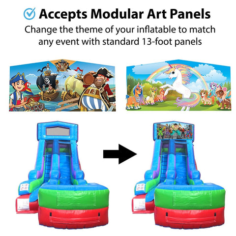 Sale on 15' Modular Retro Rainbow Inflatable Water Slide with Blower