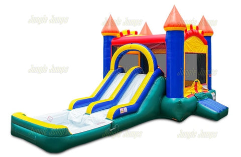 11'H Dual Lane Castle Run n Splash with Pool by Jungle Jumps